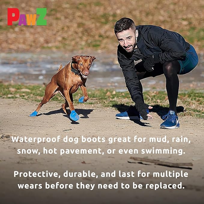 PawZ Rubber Dog Boots for Medium Paws - All-Weather Waterproof Dog Shoes, Anti-Slip Traction for Rain, Snow, Mud & Hot Pavement - Pull-On Dog Booties, Olive Green - Medium (2.5" - 3") - Pack of 24