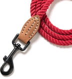 Mile High Life Dog Leash Braided Cotton Rope with Leather-Reinforced Ends | Rust-proof 360° swivel clasp, Heavy-duty for small/medium breeds. Great for weddings, daily walks (4 FT, 1/3", Red)