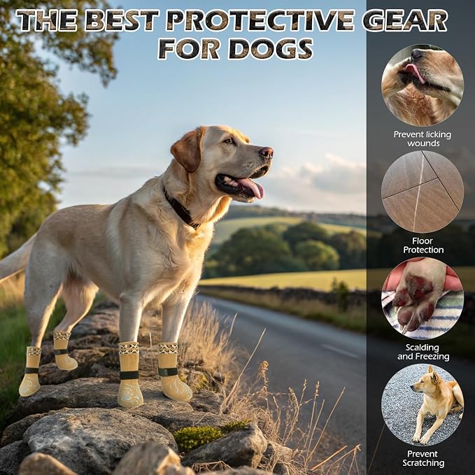 EXPAWLORER Dog Socks for Summer Hot Pavement to Prevent Licking Paws, Anti Slip Doggie Grippy Booties Shoes for Hardwood Floors, Boots & Paw Protectors for Small Medium Large Senior Dogs Khaki XL