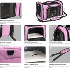 Henkelion Pet Carrier for Small Medium Cats Dogs Puppies up to 15 Lbs, TSA Airline Approved, Soft Sided, Collapsible Travel - Pink