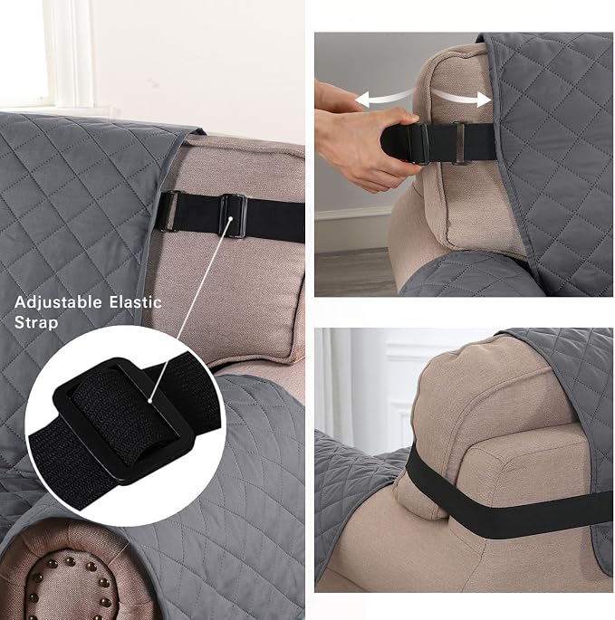H.VERSAILTEX Loveseat Slipcover Reversible Loveseat Cover Seat Width Up to 54" Water Resistant Couch Cover with Elastic Strap Quilted Furniture Protector for Pets(Oversized Loveseat, Grey/Beige)
