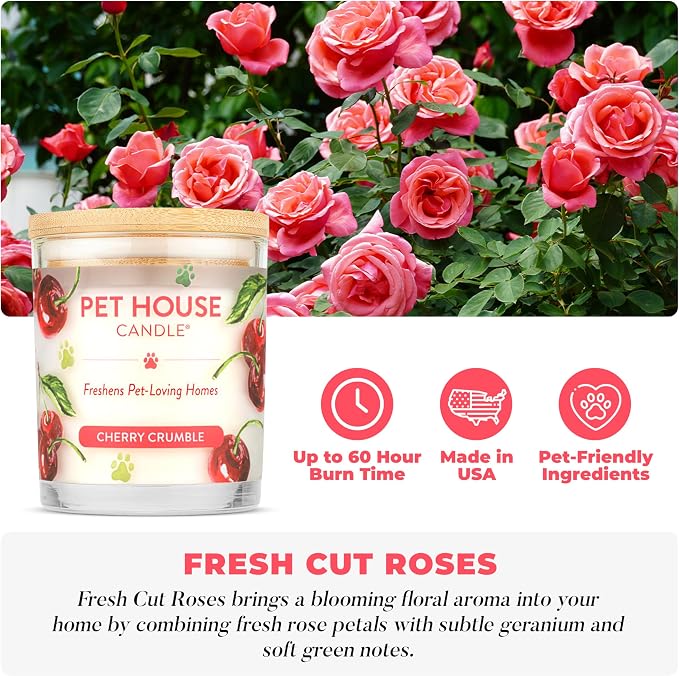 Pet House Candles, Long Burning Scented Candles for Home, Plant-Based, 60 Hour Burn Time - Lilac Garden and Fresh Cut Roses, 9 oz, 2 Pack