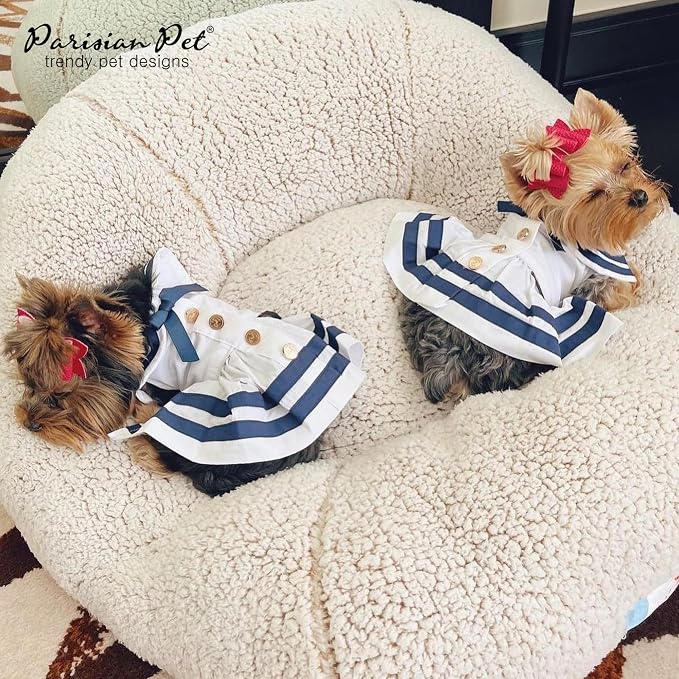 Parisian Pet Sailor Dog Dress - 100% Cotton Summer Clothes for Large Dogs Girl - Nautical Pet Apparel - Stylish Dog Outfit - Lightweight and Breathable Puppy Clothes - Cute Dresses for Dogs