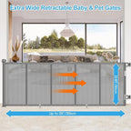 EZIGO 120 Inch Retractable Baby Gates Extra Wide Reinforced Baby Dog Gate | 34 Inch Tall Retractable Dog Gate with Reinforced Strip Mesh Safety Pet Gate for Stairs Hallway Doorway Indoor Outdoor, Gray