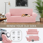 Stretch Loveseat Couch Cover, 2 Cushion Couch Slipcover,Dusty Pink | 1-Piece Washable Sofa Cover Pet Friendly (55"-78") Furniture Protector Soft Jacquard, Elastic Bottom for Dogs & Kids