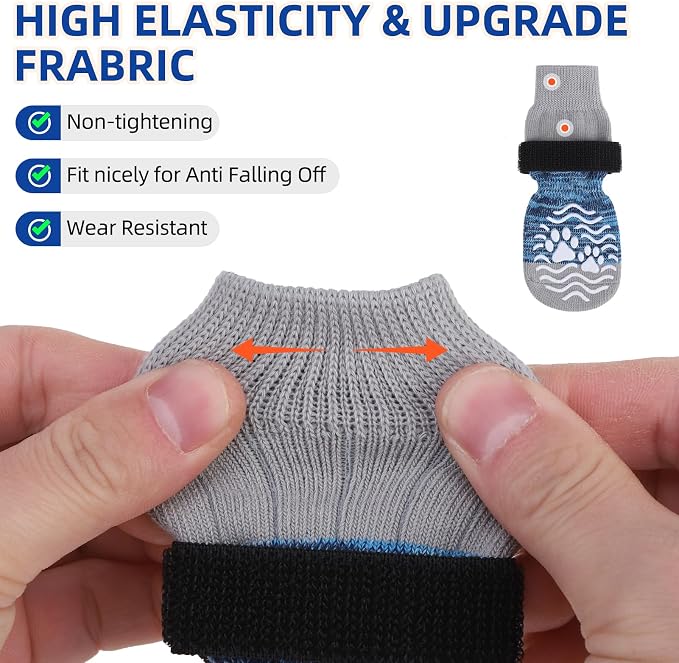 PUPTECK Anti Slip Dog Socks, Shoes with Grippers to Prevent Licking Hardwood Floors Traction, Rubber Boots & Paw Protectors, Senior Dogs Booties Navy Blue