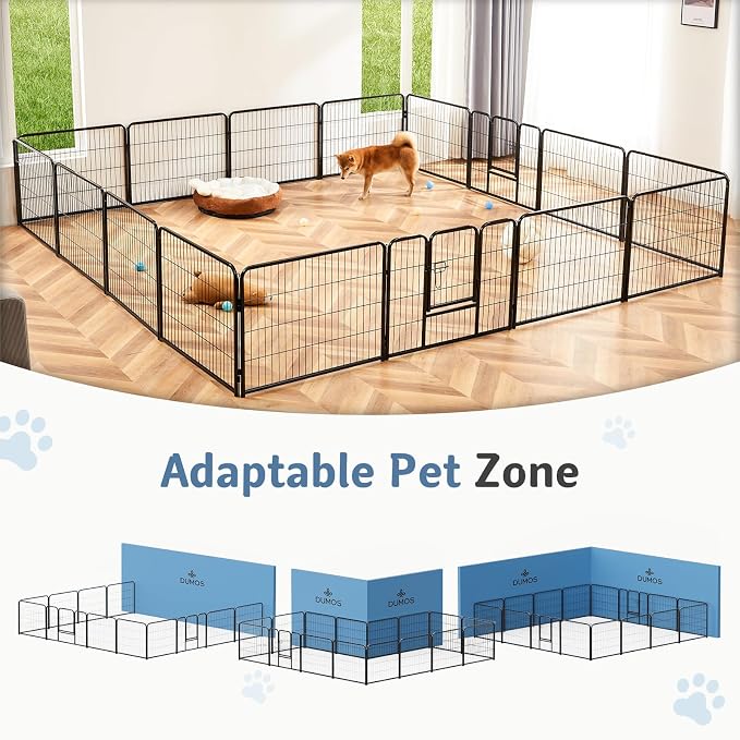 DUMOS Dog Playpen Indoor, Metal 32 Inch 40 Panels Foldable Pet Fence with Door, Outdoor Small Medium Large Dog Puppy Portable Exercise Play Pen for RV Camping, Trips, Play Yard