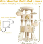 Cat Tree, 73-Inch Sturdy Corner Cat Tower for Large Cat VCT021MJ | Cat Furniture with Wide Top Perch, 2 Spacious Condos, 2 Cozy Baskets, 2 Scratching Boards & Interactive Toy, Beige
