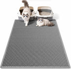 Pieviev Cat Litter Mat, Double-Layer Waterproof Litter Trap, 36" x 30" Gray | Honeycomb Design Catches Scattered Particles to Stop Tracking, Urineproof Base Protects Floors, Easy to Clean