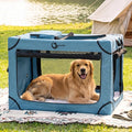 Portable Collapsible Soft Dog Crate for Extra Large Dogs,42in Blue | Oxford Cloth Travel Camping dog kennel with 4 Mesh Windows & 2 Storage Pockets,for Indoor & Outdoor Use