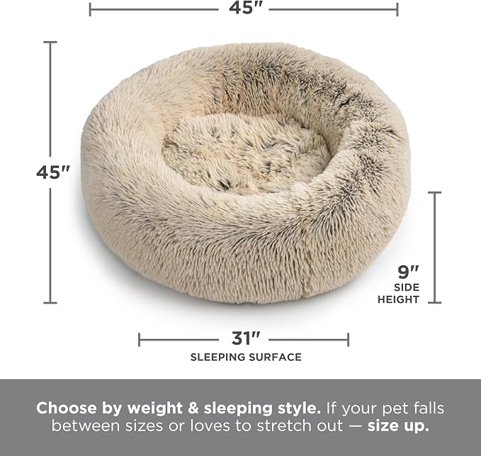 Best Friends by Sheri The Original Calming Donut Dog Bed for Extra-Large Dogs up to 150 lbs, Shag Faux Fur, Gray, 45" x 45"