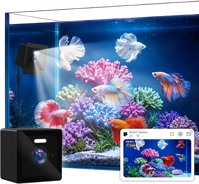 3MP 2K Aquarium & Terrarium Pet Camera with Light for Fish or Reptile Pet | Wide-angle Fisheye Close-focus Lens, With Lighting Function