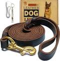 Leather Dog Leash - 6ft x 1/2 inch, Heavy Duty Genuine Leather Braided Training Leash, Comfortable for Large, Medium, Small Dogs (Brown)