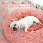 rabbitgoo Calming Cat Beds for Indoor Cats, 27 inches, Pink | Soft Warm Donut, Fluffy Faux Fur, Supportive Raised Rim, Anti-slip, Machine Washable, Up to 35lbs Pets