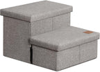Love's cabin Dog Stairs for High Bed, Foldable Pet Stairs for Small Medium or Large Dogs Puppy with Storage for Bed or Couch, Cat Dog Steps Ramp with Zip up to 200 lbs, Solid Grey, 2 Steps