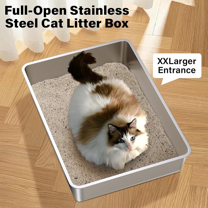 Stainless Steel Litter Box, Metal Cat Litter Box XXXL | 28" X 20" X 6", Extra Large Steel Litterbox for Big Cat, Multiple Cats, No Smell, Non Stick, Easy Cleaning