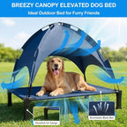 Elevated Dog Bed with Canopy, 42in Raised Pet Cot for Medium/Large Dogs up to 70lbs, Outdoor Portable Dog Tent with Removable Sun Shade & Breathable Mesh for Camping, Beach, and Backyard