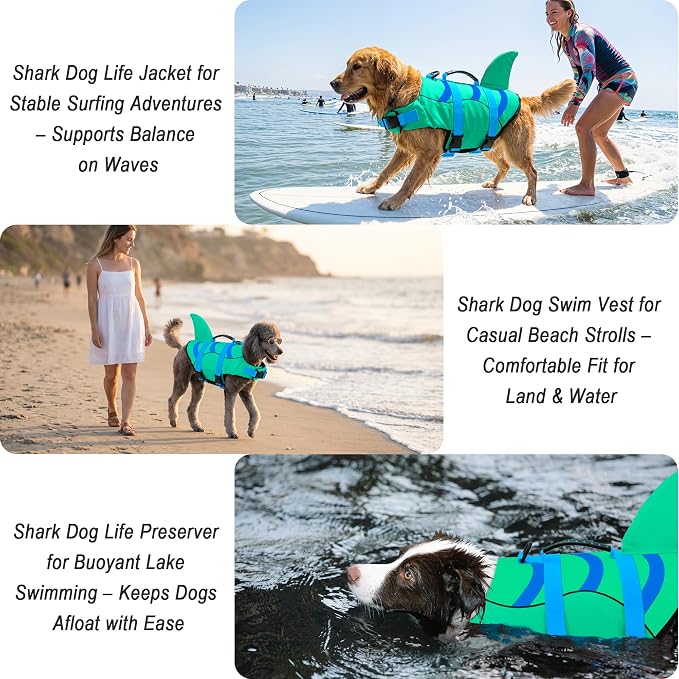 Fragralley Shark Dog Life Jacket, Easy to Put on Dog Life Vest for Swimming and Boating, Vibrant & Adjustable Dog Life Preservers for Small Medium Large Dogs, Suit to Swim, Fish, Beach, Surfing