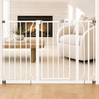 Regalo Safety 29"-49" Extra Wide Baby Gate, Bottom of Stairs & Doorways | Pressure Mounted with Door, For Babies, Toddlers & Pets, White, Tested & Trusted for 30 Years