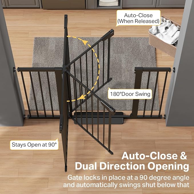 Cumbor 36 in Extra Tall Baby Gate for Stairs, 29.7-51.5 in Dog Gate Black | Mom's Choice Awards Winner, Auto Close and Double Lock Child Gate for Toddlers & Pets, Pressure or Hardware Mounted