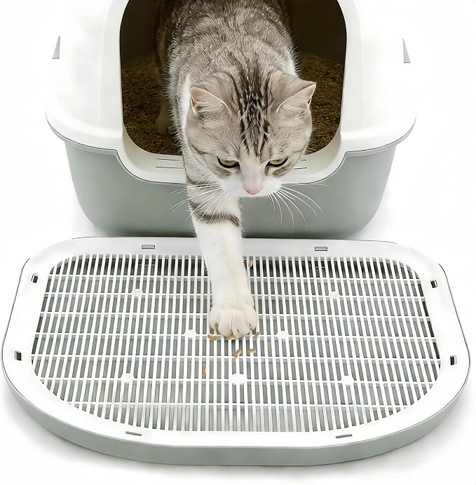 Cat Litter Mat Large 19.5"x15.4", Litter Trapping Mat for Litter Box, Anti-Slip Kitty Litter Catcher Pad, Waterproof Washable Easy Clean & Saves Litter (Gray)