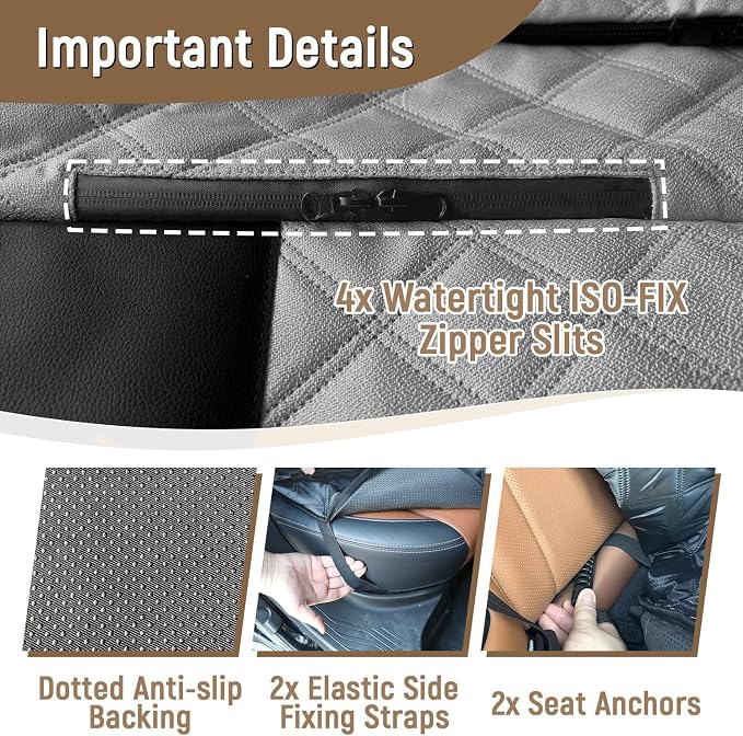 Dog Car Seat Cover for Back Seat, Heavy Duty Nonslip Car Seat Protector for Child Car Seat, Waterproof Bench Seat Cover for Dogs and Kids, Compatible with Armrest, Fits Sedan (Grey)