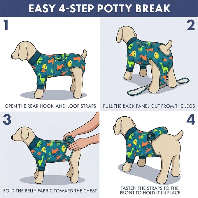 Spark Paws Dog Surgery Recovery Suit – Dog Recovery Suit After Surgery, Anti-Lick Dog Onesie, Abdominal Wound Protector, Soft Cone Alternative for Spay Neuter Male Female Pet Recovery - Dinosaurs, 2XL