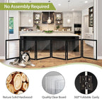 LZRS Extra-Wide Clear Dog Gate for Indoor Use - Transparent Pet Fence with Solid Hardwood and Plastic Board, Stylish & Durable freestanding Pet Gate for Doorways, Stairs and Hallways-6 Panel Black