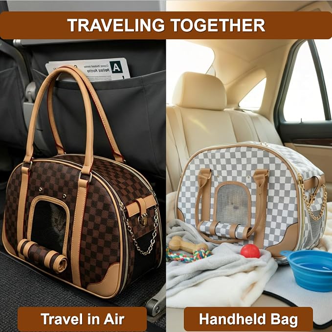 Pet Carrier Dog Purse, PU Leather Dog Handbag for Small Dogs Cats Puppy, Portable Tote Bag Soft-Sided Pet Carriers White