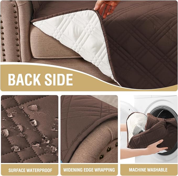 H.VERSAILTEX 100% Waterproof Sofa Covers for 3 Cushion Couch Modern Sofa Cover for Dogs XL Couch Covers for Oversized Sofa with Elastic Straps (Oversized Sofa, Brown/Beige)