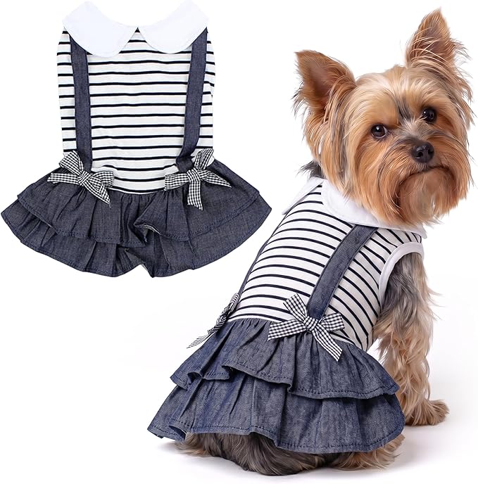 Parisian Pet Preppy Dog Dress - Summer Clothes for Small Dogs Girl - Stylish Sleeveless Pet Outfit - Designer Dog Apparel - Lightweight and Breathable Puppy Clothes - Comfortable Skirt for Dogs