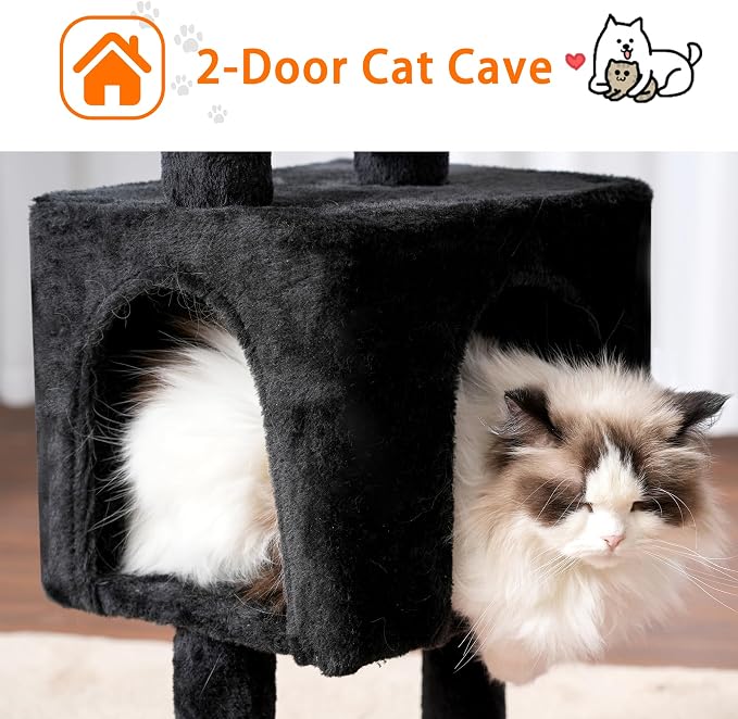 Heybly Cat Tree, 40" Tower with All-Sisal Wrapped Scratching Post HCT006SBR | Cat Tower for Indoor Cats, Cat Condo with Soft Platform, 2 Baskets and Dangling Toy, Black and Red