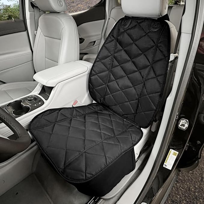 4Knines Heavy Duty Front Bucket Seat Cover for Dogs, Waterproof, Black | Heavy-duty 600D polyester + K9-Shield waterproof protection. Fits captain & bucket seats. Nonslip. Easy install & clean.