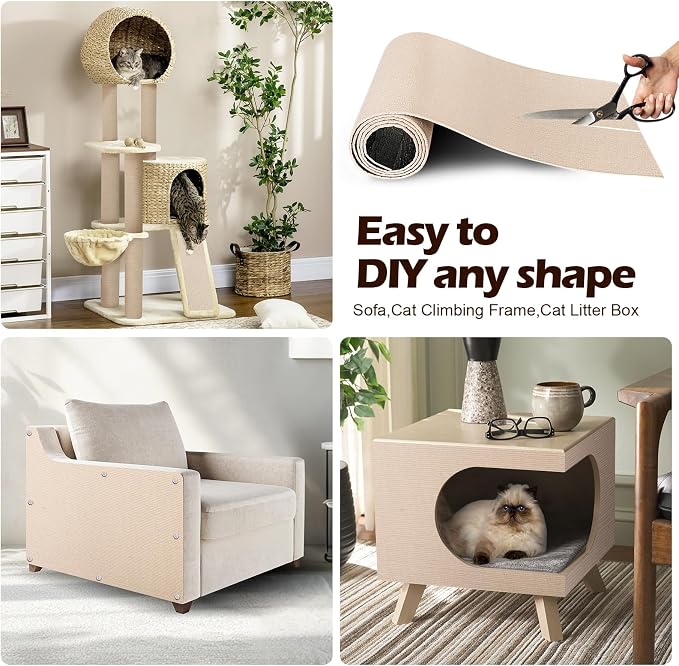 Cat Scratch Furniture Protector, 78.7"x15.8" Cat Scratch Pad for Couch | Trimmable Self-Adhesive DIY Sofa Wall Cats Tower Mat, Replacement Pads from Pet Claws, Beige