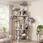 AMHANCIBLE 70 Inch Cat Tree for Large Cats, Multi-Level Cat Tower | Cat Houses & Tree Tower with 2 Condos, 8 Sisal Posts & Hammock for Indoor Cats Large Adult, Grey