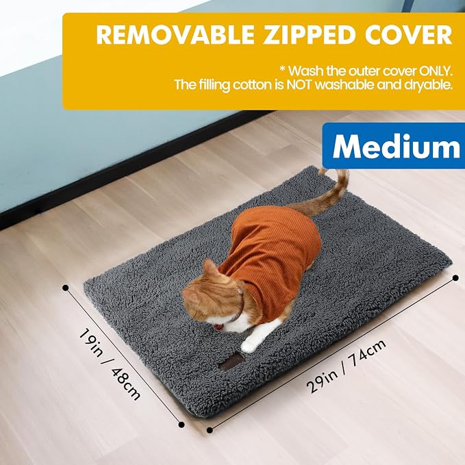 Self Warming Cat Bed Self Heating Cat Dog Mat Pad 29 x 18.9 in Extra Warm | Non Electric, Self Heated Cat Bed for Indoor Outdoor Pets, Removable Washable Cover, Non-Slip Bottom, Noiseless, Dark Grey