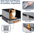 MORAIS Portable Travel Litter Box for Cats, 17.7"×13.5"×11" Collapsible Cat Litter Box with Lid, Leak-Proof Cat Litter Pan for Car Hotel Airplane, Waterproof & Easy to Carry- Gray