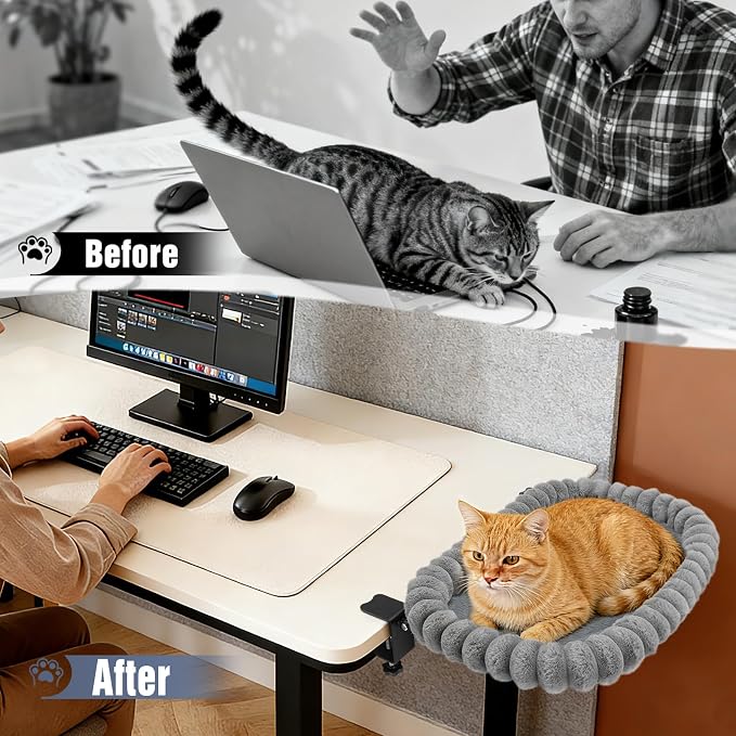 IPOW X-Large Cat Bed Heavy Duty Steel Frame Supports up to 40lbs Cat Desk Bed & Perch Space-Saving 90°Foldable with Soft Ultra-Plush Faux Fur for Small Medium Large Cats