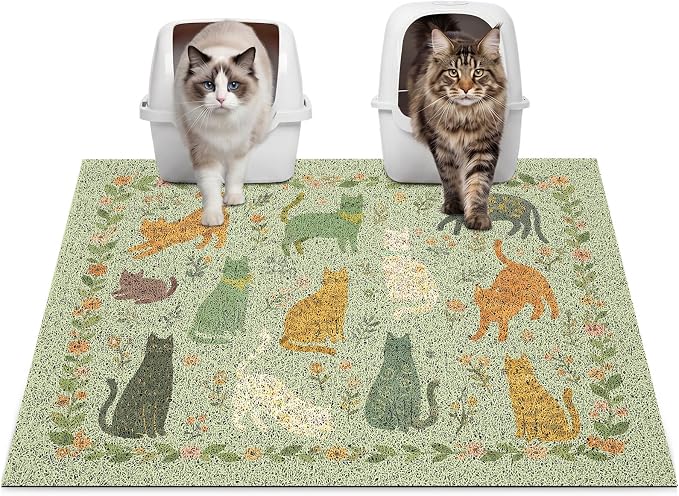 Glittme Cat Litter Mat with Non-Slip Bottom Litter Box Mat 33"X22" Litter Trapping Mat Easy to Clean Washable Cat Food Mat for Kitty,L