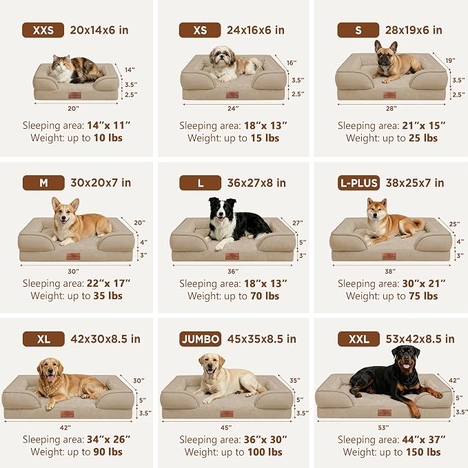 Comfort Expression Orthopedic Dog Beds for Large Sized Dog with Bolster | Waterproof Dog Couch Bed with Washable Cover & Non-Slip Bottom, Supportive Egg Crate Foam Large Pet Bed, 35x22 Inch