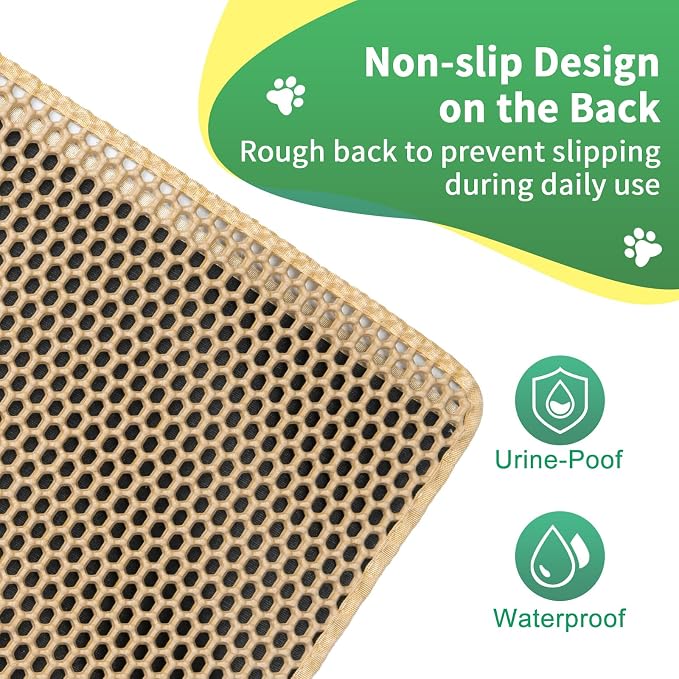 GRELY XL 47 x 28 Extra Large Double Layer Cat Litter Mat, Kitty Box Mat, Waterproof Urine Proof Non-Slip Cats Rug for Pet,Litter Trapping Mat