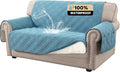 100% Waterproof Loveseat Covers for 2 Cushion Couch Sofa Covers Waterproof and Washable Sofa Slipcover with Side Pocket Furniture Protector with Elastic Straps(Loveseat 48", Smoke Blue)