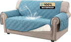 100% Waterproof Loveseat Covers for 2 Cushion Couch Sofa Covers Waterproof and Washable Sofa Slipcover with Side Pocket Furniture Protector with Elastic Straps(Loveseat 48", Smoke Blue)