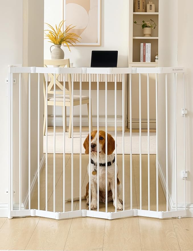 No Pawblems Retractable Safety Gate, Metal Adjustable Dog Gate for Doorways, Stairs & Hallways, Expands to 45" Wide, 36" Tall Gate, Auto Retract Design, No Bottom Bar, White