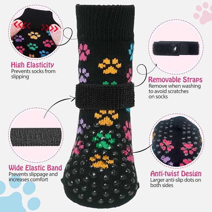SCENEREAL Anti Slip Dog Socks to Prevent Licking Paws for Hardwood Floors | Double Sides Dog Shoes Boots & Paw Protectors for Hot/Cold Pavement, Dog Grippy Booties for Small Medium Large Senior Dogs