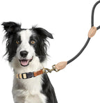 Mile High Life Short Dog Leash with Genuine Leather Connection, 4/5/6 FT | Rope Leash, Heavy Duty 360° Swivel Metal Clasp, for Small Medium & Large Dogs Walking (Black, 18 Inch)