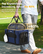 Pecute Cat Carrier, Top Expandable Dog Crate for Travel, Blue | 5mm Anti-Collapse Steel Frame, Soft Mesh, Vet Visits, Foldable Travel Crate,Outdoor Hammock, Leakproof Pee Pad & Bowl