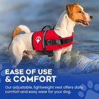 Dog Life Jacket — Premium Swim Vest with SafeChin Anti-Choke Collar | PAWS Aboard Red | RapidLift Rescue Handle, D-Ring, Reflective Trim | Boating, Kayaking, Pool | XX-Small (Under 6 lbs)