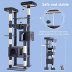 Hey-brother Cat Tree Tower with Multi-Level Duty Scratching Posts, 0MPJ039G | 80.7 Inches XL Cat Furniture with Large Platforms, Cozy Condos, Big Hammock, Toy Balls for Indoor Adult Cats, Smoky Gray