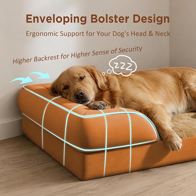 Comfort Expression Orthopedic Dog Bed for Medium Size Dog with Bolster | Waterproof Dog Couch Bed with Washable Cover & Non-Slip Bottom, Supportive Egg Crate Foam Medium Pet Bed, 30x20 Inch
